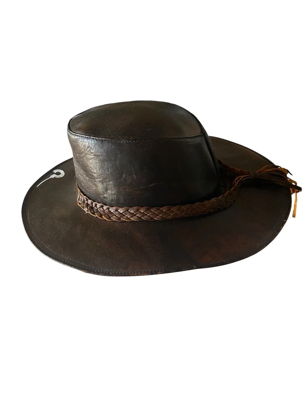 Handmade Genuine Leather Outback Hat with Braided Band Brown